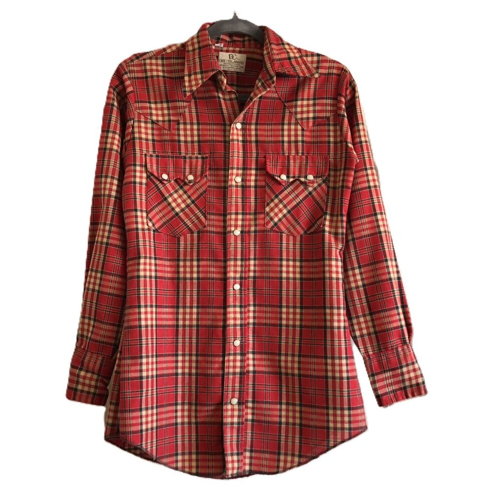 Vintage Dee Cee Brand Western Wear Pearl Snap Shirt Mens Neck 14 Plaid USA